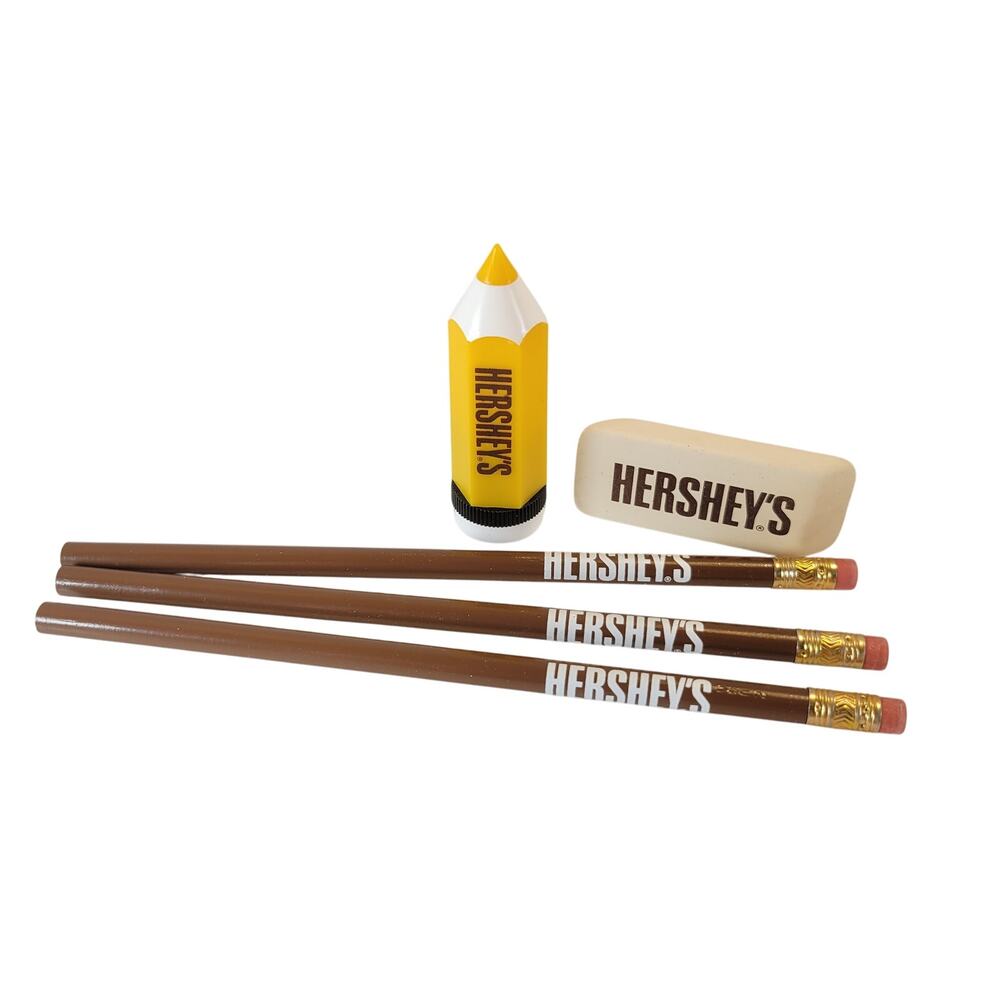 Hershey’s Pencil Set in Tube Eraser Sharpener Germany 3 Pencils New Vintage